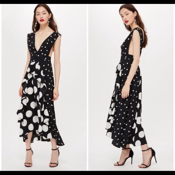 topshop polka dot dress black